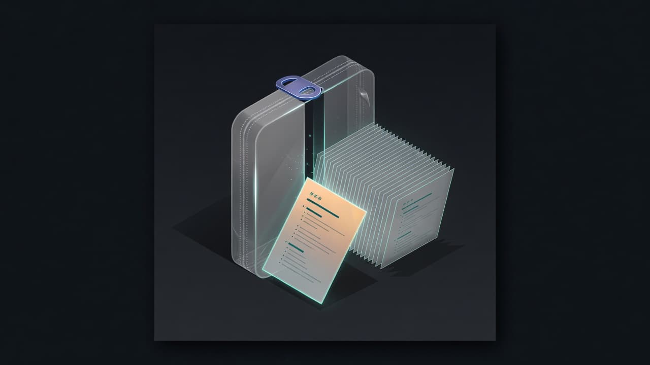 Glowing markdown library archive opening from a zip